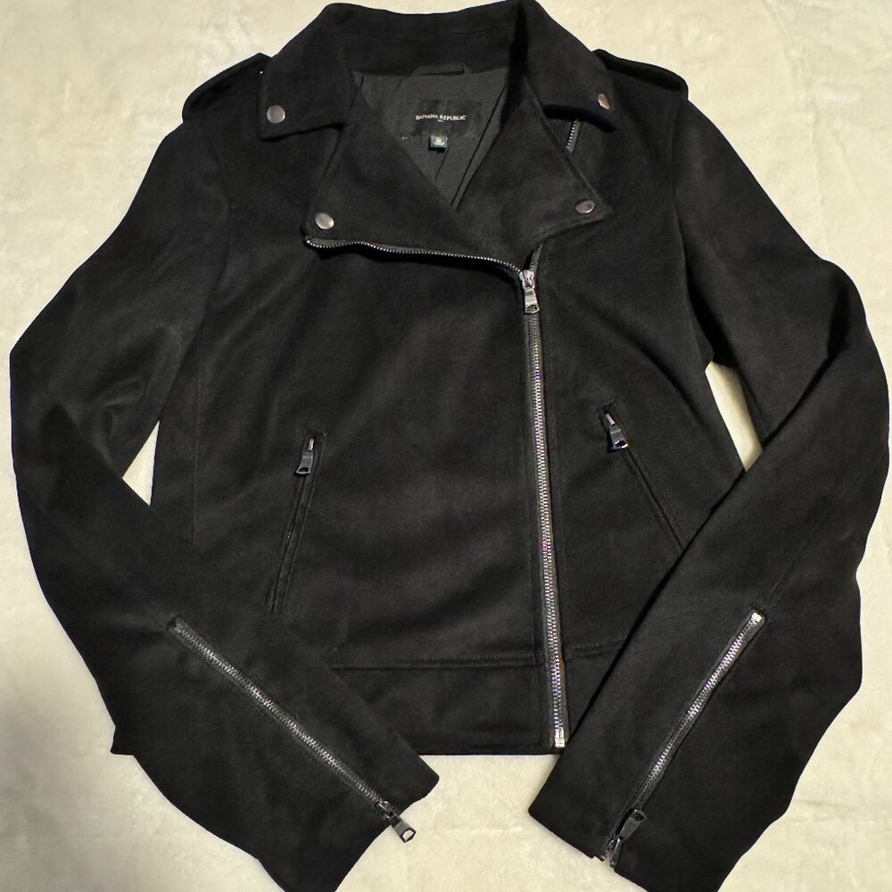 Banana Republic Vegan Suede Moto Jacket Black Size M Tall Womens